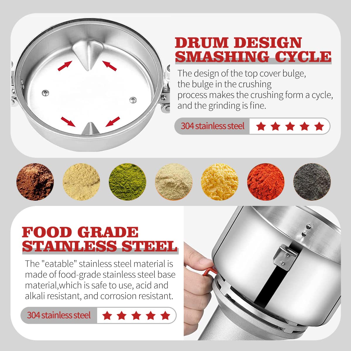 LEJIEYIN Electric herb Grinder 550g High Speed Electric Stainless Steel Spice Flour Mill Herb Grinder Powder Machine for Dry Food Grin
