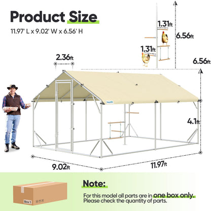 Quictent 12x9x6.6ft Metal Chicken Coop Run with Perch & Swing, Elite Series Large Walk-in Outdoor Poultry Cage Heavy Duty Predator Proof Hen Duck Rabbit Farm Pen House, Waterproof Anti-UV Cover