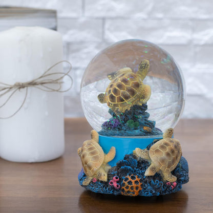 Elanze Designs Coral Reef Sea Turtles 100MM Wind Up Musical Glitter Water Snow Globe Decoration