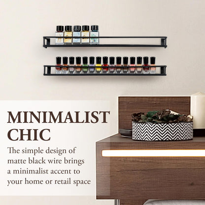 16 Inch Set 5 MyGift Wall Mounted Black Metal Nail Polish and Essential Oil Display Shelves, Kitchen Hanging Racks