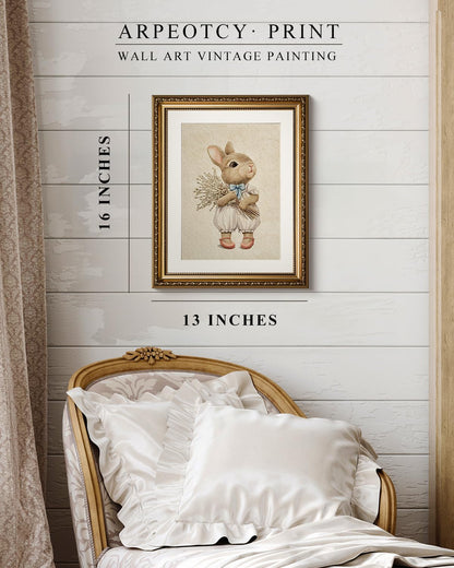 13x16 Inch ARPEOTCY Gold Framed Canvas Wall Art, Baby Rabbit Animal Art Prints, Cute Bunny Decor for Kids Girls Room