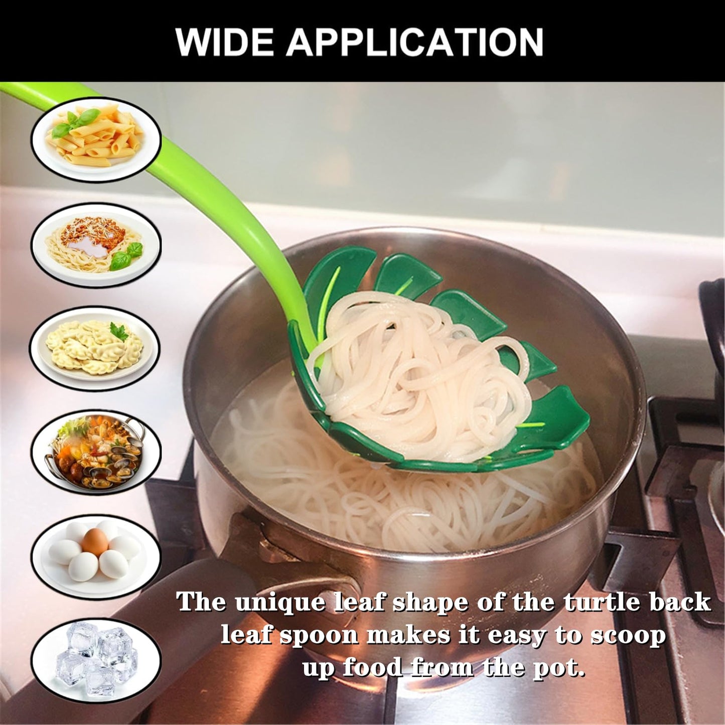 3 PCS Jungle Unique Green Leaf Noodle Leaky Turtle Back Leaf Cooking Spoon for Kitchen Tools