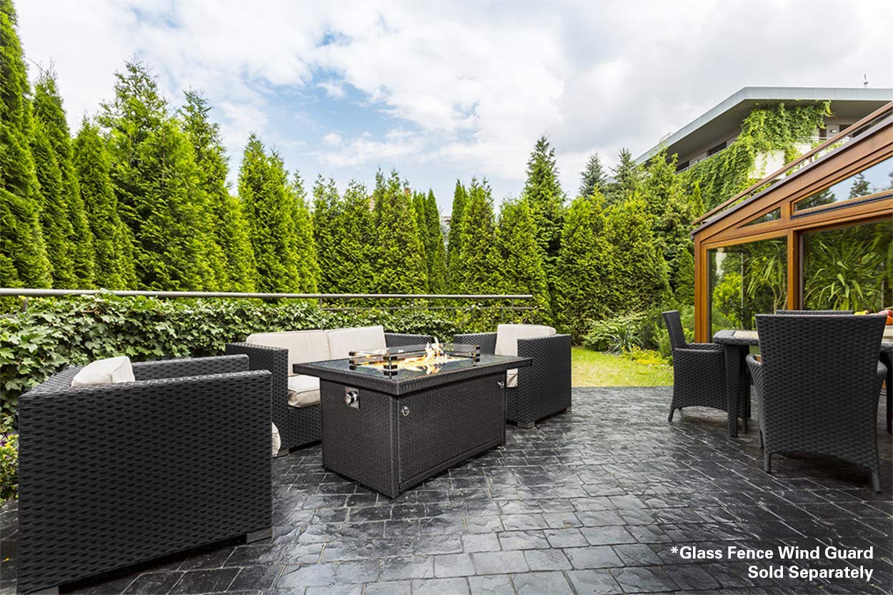 Outland Living Series 403 Fire Table – 44" 50,000 BTU Outdoor Propane Gas Fire Pit Table with Tempered Glass Top & Arctic Ice Decorative Glass Rocks, Slate Grey