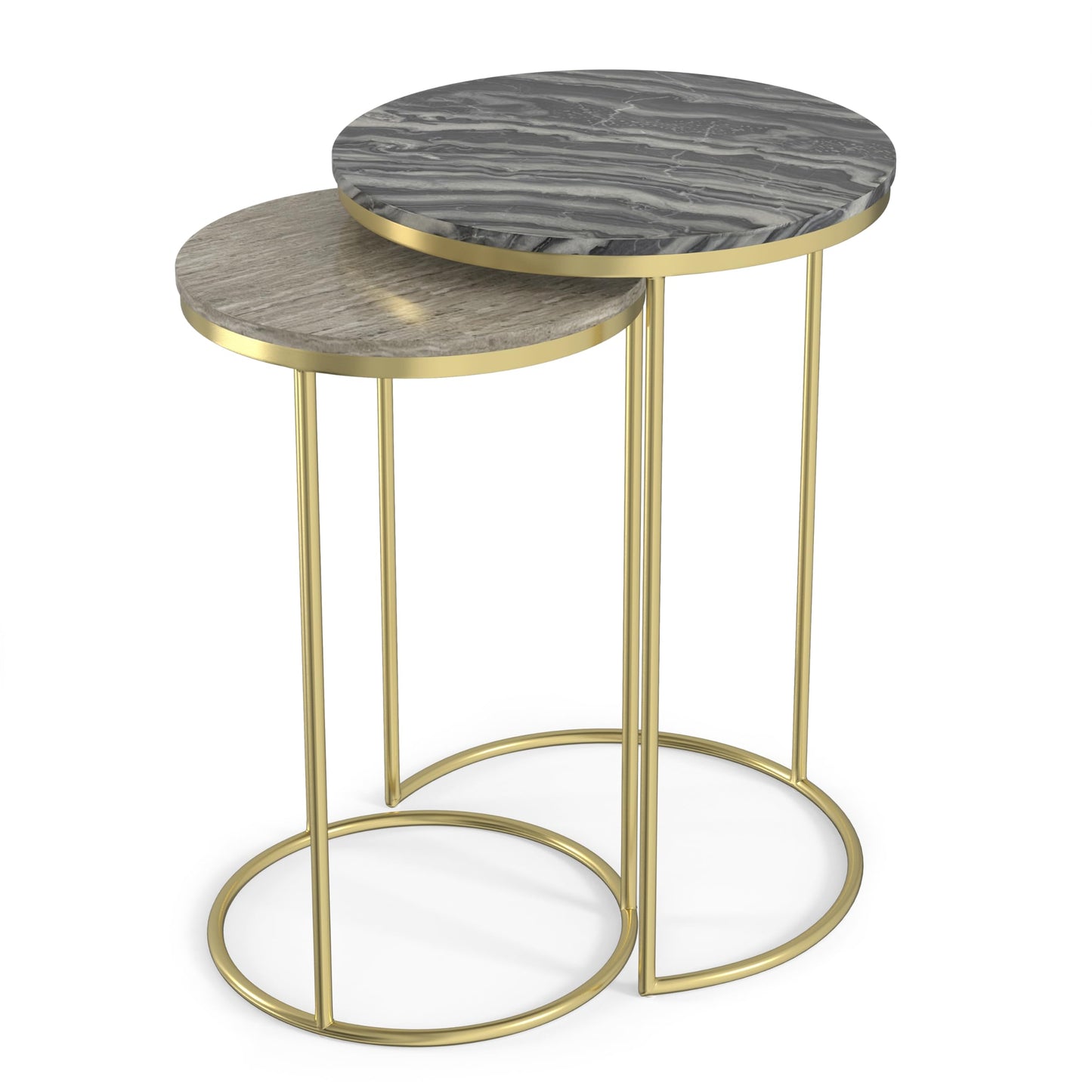 SIMPLIHOME Ashley Nesting Tables Set – 16 inch Wide Genuine Marble Top Metal Accent Tables in Gold, Round Industrial End Tables for Living Room or Bedroom with Compact Design, Assembled
