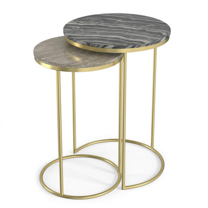 SIMPLIHOME Ashley Nesting Tables Set – 16 inch Wide Genuine Marble Top Metal Accent Tables in Gold, Round Industrial End Tables for Living Room or Bedroom with Compact Design, Assembled