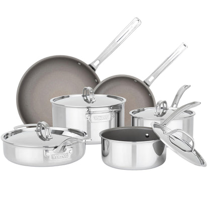 Viking PureGlide Pro 3-Ply Nonstick Cookware Set, Made without PFAS, 10-Piece Induction Pots and Pans Set, Metal Utensil Safe Titanium Nonstick Surface, Oven Safe to 600F