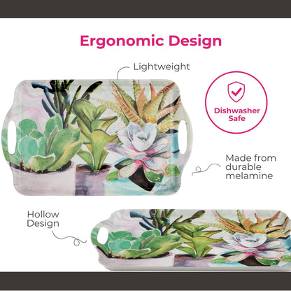 Pimpernel Succulents Large Handled Tray, 18.9" x 11.6" Melamine Serveware with Botanical Design