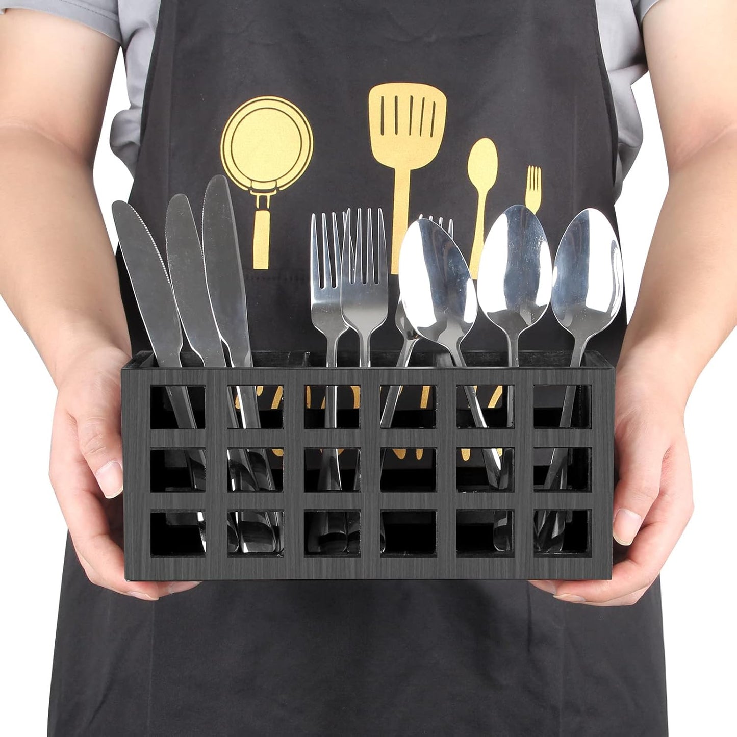 Ayiaren Farmhouse Wooden Silverware Utensil Caddy, Cutlery Holder Organizer for Kitchen Countertop and Table