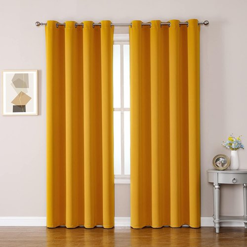 ChrisDowa Blackout Curtains - Thermal Insulated Grommet Room Darkening Panels, Mustard Yellow | 52W x 95L
