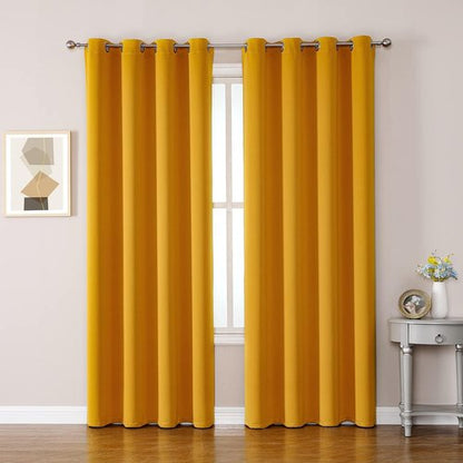 ChrisDowa Blackout Curtains - Thermal Insulated Grommet Room Darkening Panels, Mustard Yellow | 52W x 95L