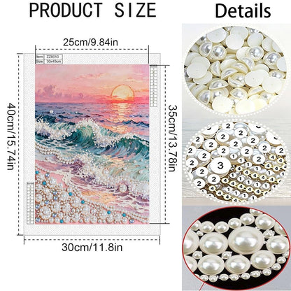 LPDJITO Beach Sunrise Diamond Art Pearl Painting Kit, DIY Pearl Art Painting, Beach Pearl Diamond Painting Kits, Handmade Gem Dot Picture Craft for Home Wall Decor 12x16 inch Wave