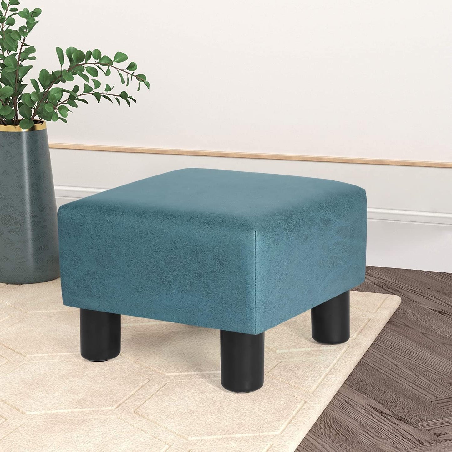13" Homebeez Small Footstool Leathaire Fabric Ottoman Footrest Modern Home Living Room Bedroom Square Stool with Padded