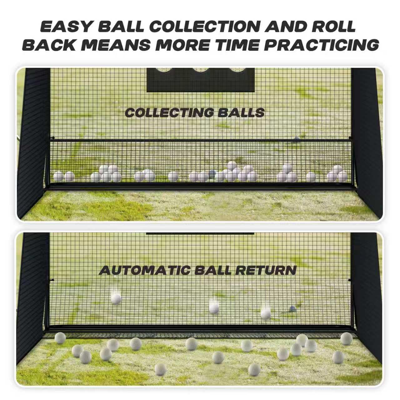 MR Golf Hitting Net 10’x10’ with Side Barriers, Extra Large Golf Practice Net with Ball Return System, Golf Simulator