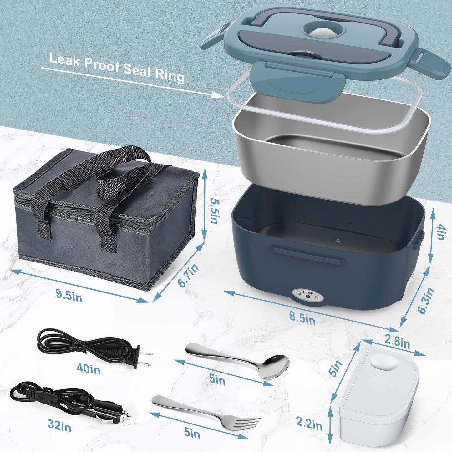 Electric Lunch Box Food Heater 80W Heated Lunch Box for Adults 12V 24V 110V 220V Portable Food Warmer LunchBox Lonchera Eléctrica Portátil for Car Truck Work Driver Valentine's Gift for Men Women