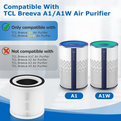 BREEVA A1 Filter Compatible with TCL BREEVA A1/A1W Air Purifi-er, Part # Breeva A1F, 3-IN-1 Efficient BREEVA A1 Filter【Not Fit for TCL Breeva A1C/A2/A3/A5】