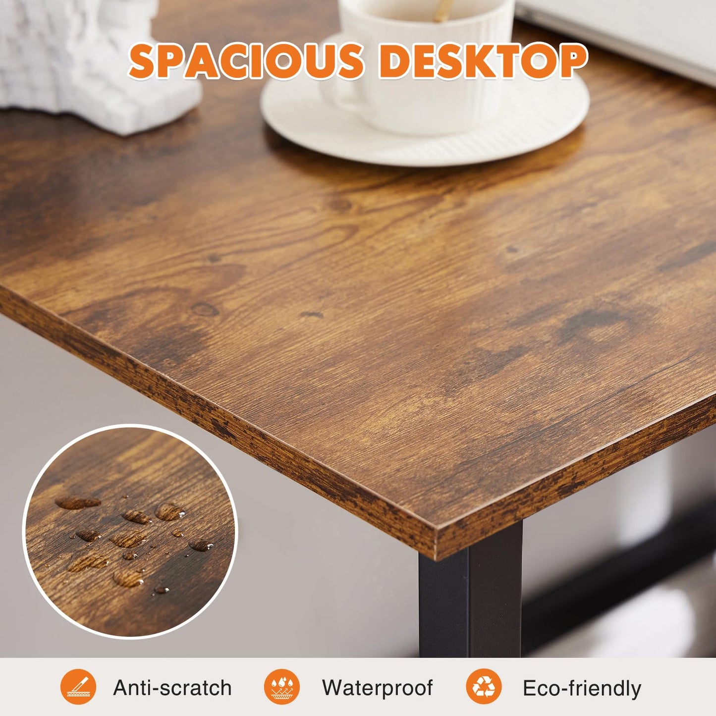 Sweetcrispy Computer Small Office Desk 32 Inch Student Study Writing Work with Metal Frame Wood Tabletop Modern Simple PC Home Bedroom Table, Rustic Brown