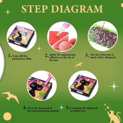 DOTZSO Diamond Art Kits for Adults Sticky Note Holder, Diamond Painting Notes Box Diamond Dots Decoration Gem Arts and Diamond Office Desk Supplies Contains 160 Sheets of Paper Black Cat