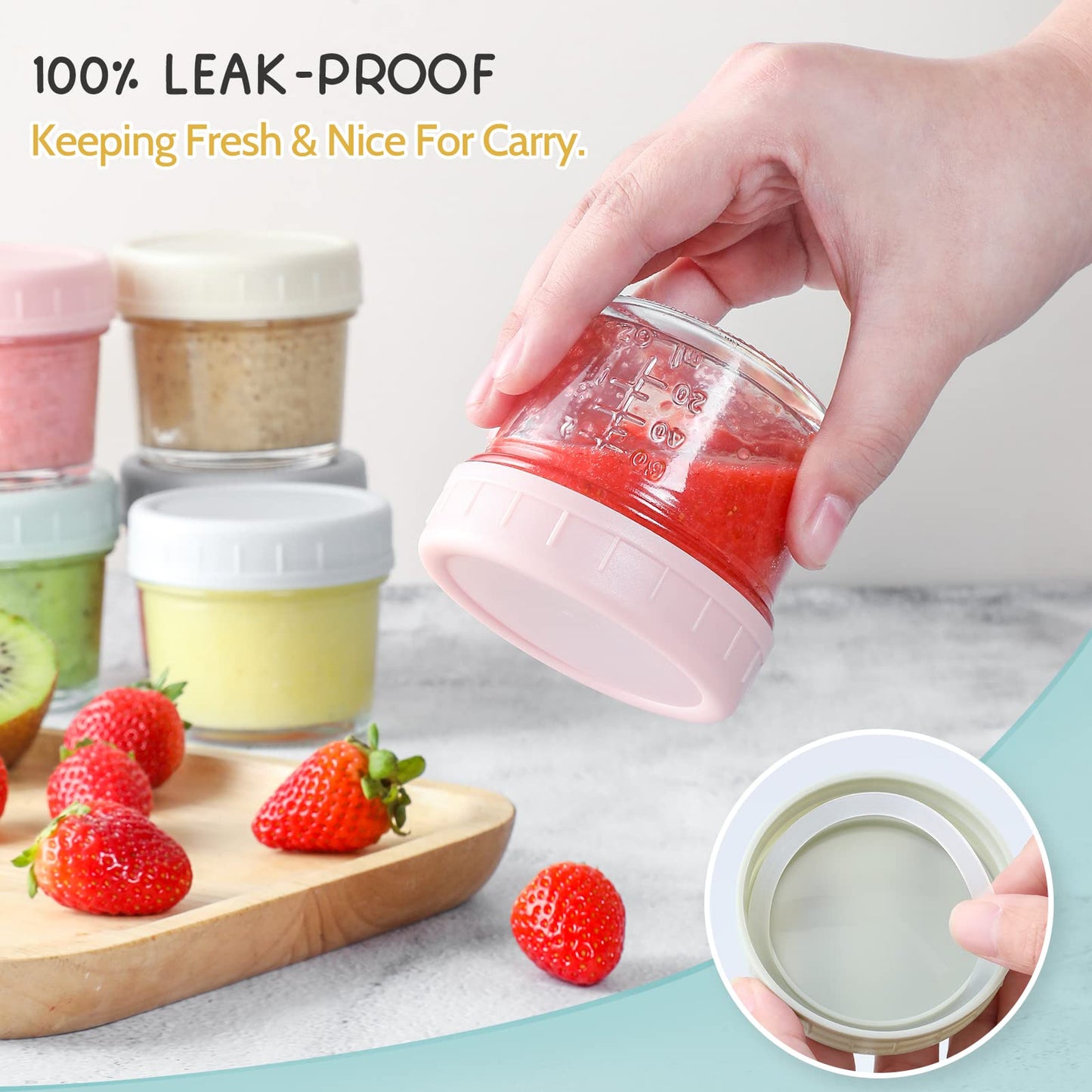 VITEVER 12Pack Glass Baby Food Storage Containers - 4 oz Baby Food Storage Jars With Lids, Baby Food Maker, Microwave, Dishwasher & Freezer Safe