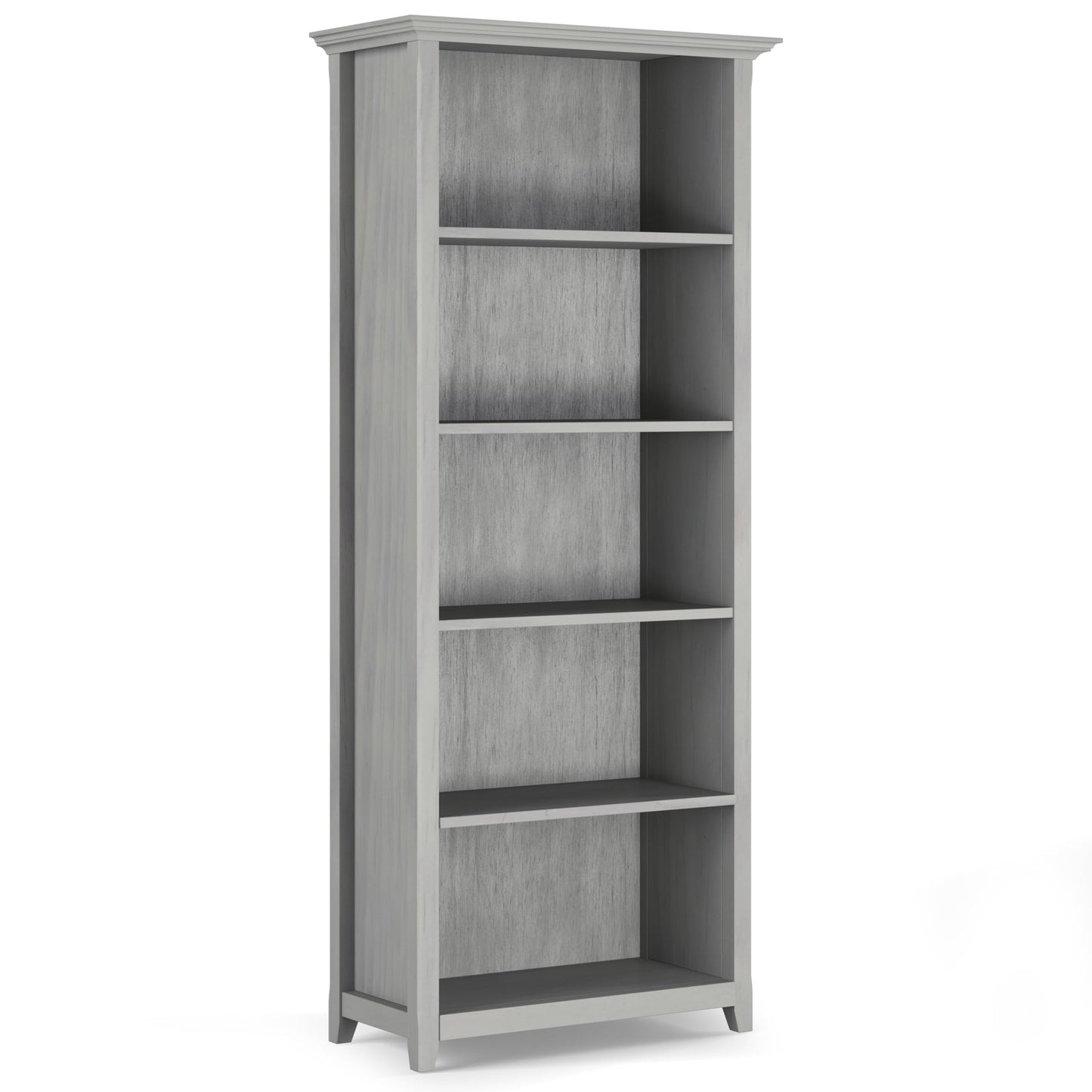 SIMPLIHOME Amherst Bookcase - 70 inch Tall 5-Shelf Solid Wood Bookshelf in Fog Grey, Transitional Storage for Living Room, Study Room or Office with Adjustable Shelves and Tapered Legs