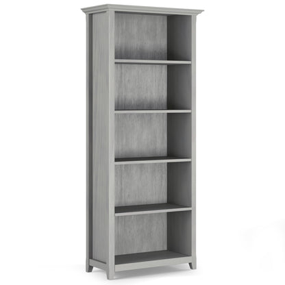 SIMPLIHOME Amherst Bookcase - 70 inch Tall 5-Shelf Solid Wood Bookshelf in Fog Grey, Transitional Storage for Living Room, Study Room or Office with Adjustable Shelves and Tapered Legs