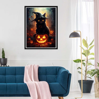 SKRYUIE 5D 16x20 inch Diamond Art Kits for Adults Halloween Full Round Drill, Diamond Painting Kits for Adults Cat Crystal Cross Craft Stitch Art Wall Office Decoration 40x50 cm