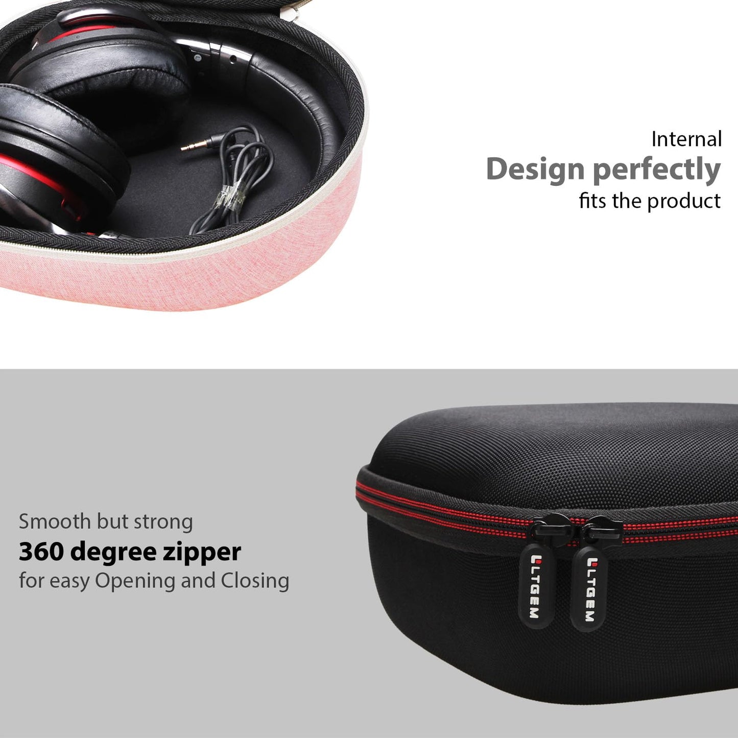 Headphone Headset Case Compatible with JBL, Beats, Sony, Soundcore Anker, Raycon, TOZO, SteelSeries, Logitech, Jabra, Bose, Audio-Technica, Sennheiser Headphones, Black+Grey