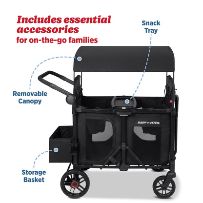 Radio Flyer Voya 2.0 XT 4-Seat Stroller Wagon, for Kids 6+ Months, Lightweight, Compact, Foldable, UV Canopy, Included Storage, Raised Folding Seats, Zippered Doors, Stroller Wagon for Kids
