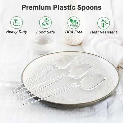 Dealusy 360 Count Heavy-Duty Clear Plastic Spoons - BPA-Free, Heat Resistant, Durable Party Supplies