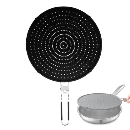 Splatter Screen Compatible with Hexclad,Heat Resistant Silicone with Folding Handle,Grease-Free Cooking,Dishwasher Safe,12.5 Inches,Black