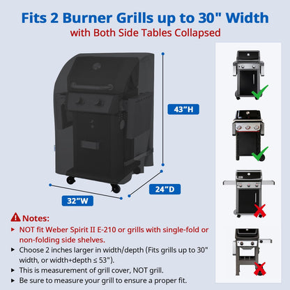 SunPatio 2 Burner Gas Grill Cover 32 inch, Heavy Duty Waterproof Small BBQ Grilling Cover, Compatible for Weber Char-Broil Nexgrill and More Grills with Collapsed Side Tables, All Weather Protection