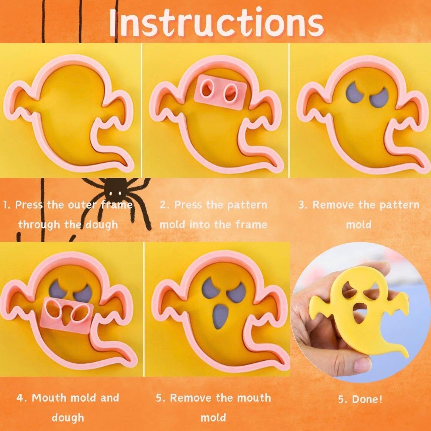 Halloween Cookie Cutter Set, 10 pcs 3D Plastic Pressable Ghost Biscuit Cutters for Kids