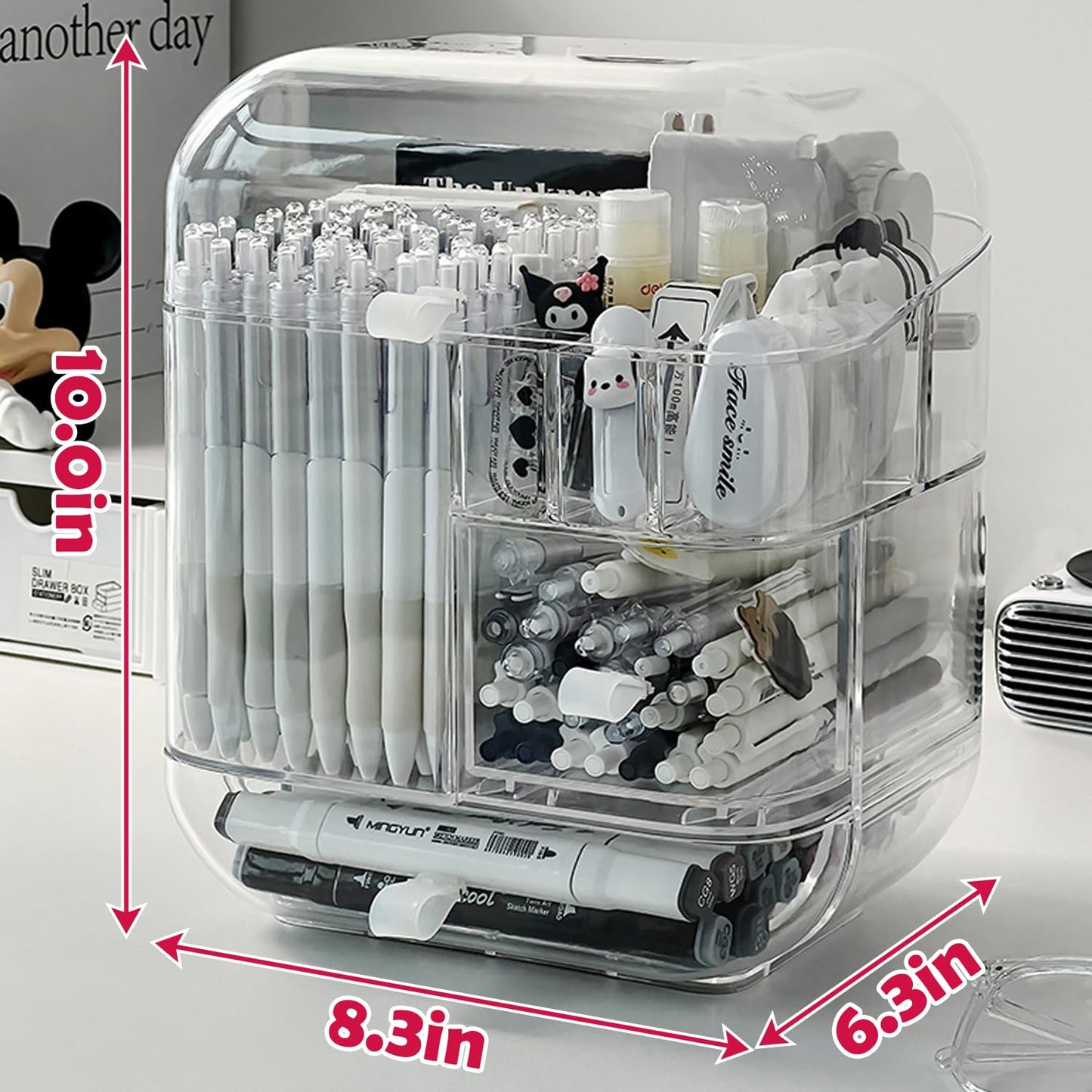 DoMyfit Clear Acrylic Pen Organizer, Desktop Storage Box with Multiple Compartments, Makeup Brush Storage Organizer for Office School Home Supplies