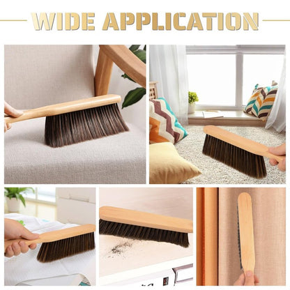 2 Pieces Woooden Dust Brush Hand Broom Bench Brush with Long Wood Handle Whisk Broom Soft Bristle Brush for Counter Bed Sofa Car Fireplace Clothes Household Cleaning
