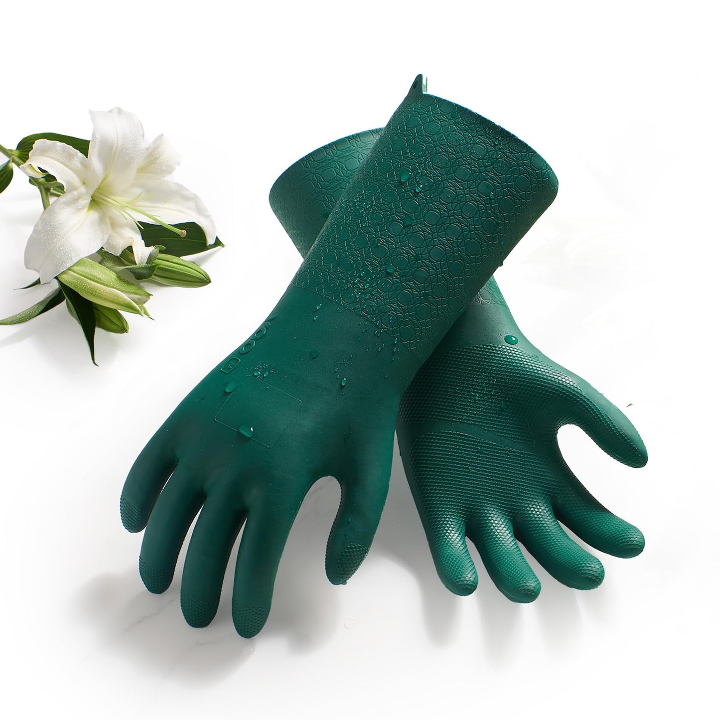 Vgo... 1 Pair Household Cleaning Gloves Infused with Rresh Rich Aromas, Lined Dishwashing Gloves,Long Sleeves Kitchen Gloves, Bathroom Cleaning, Gardening, Pet Care(Dark Green,XL,TP1117)