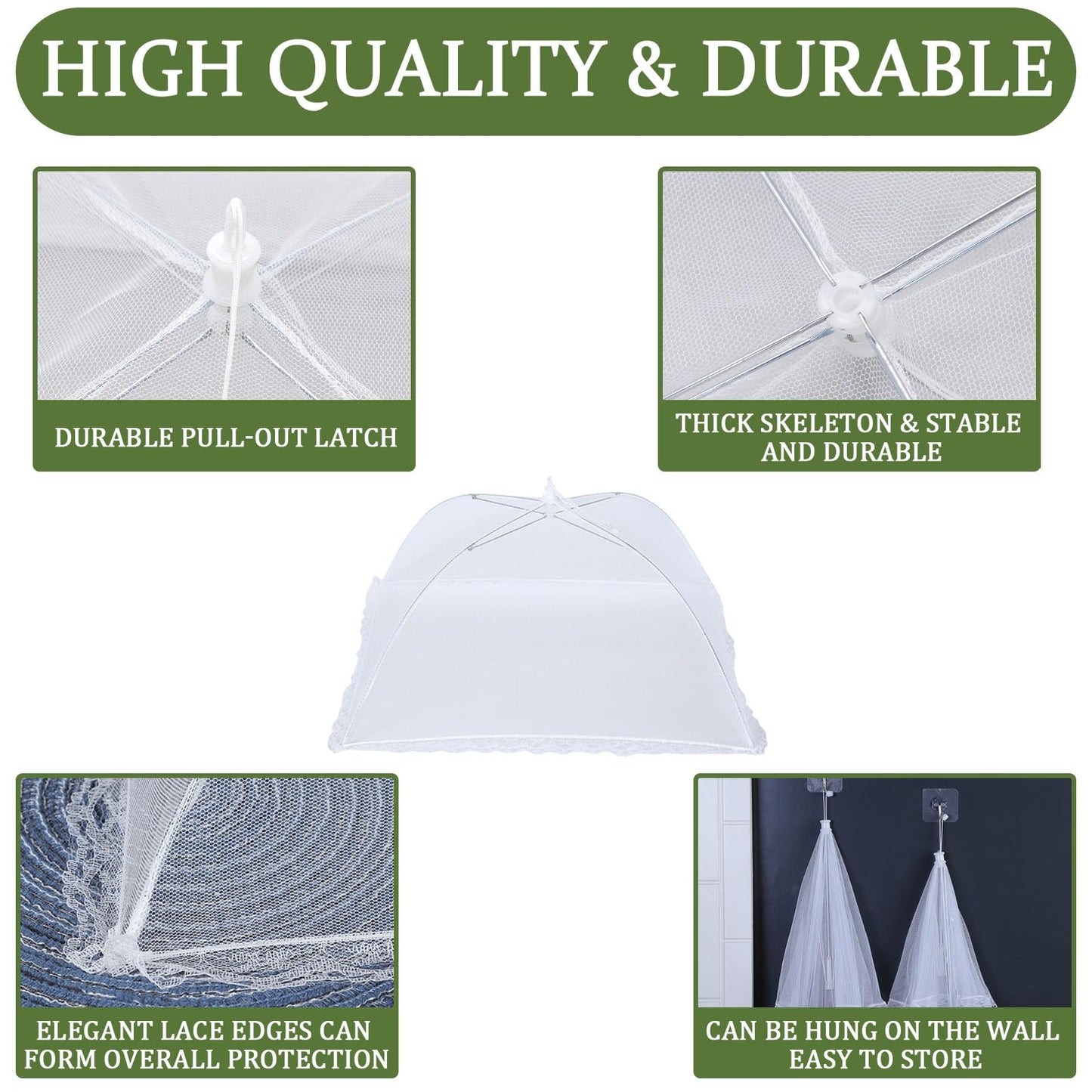 6 Pack Food Covers for Outdoors Mesh Screen Include 2 Extra Large (40"X 24") & 4 Standard (17"X 17") Food Tents Collapsible and Reusable Mesh Food Covers for Outside, BBQ Party Supplies, Fruit