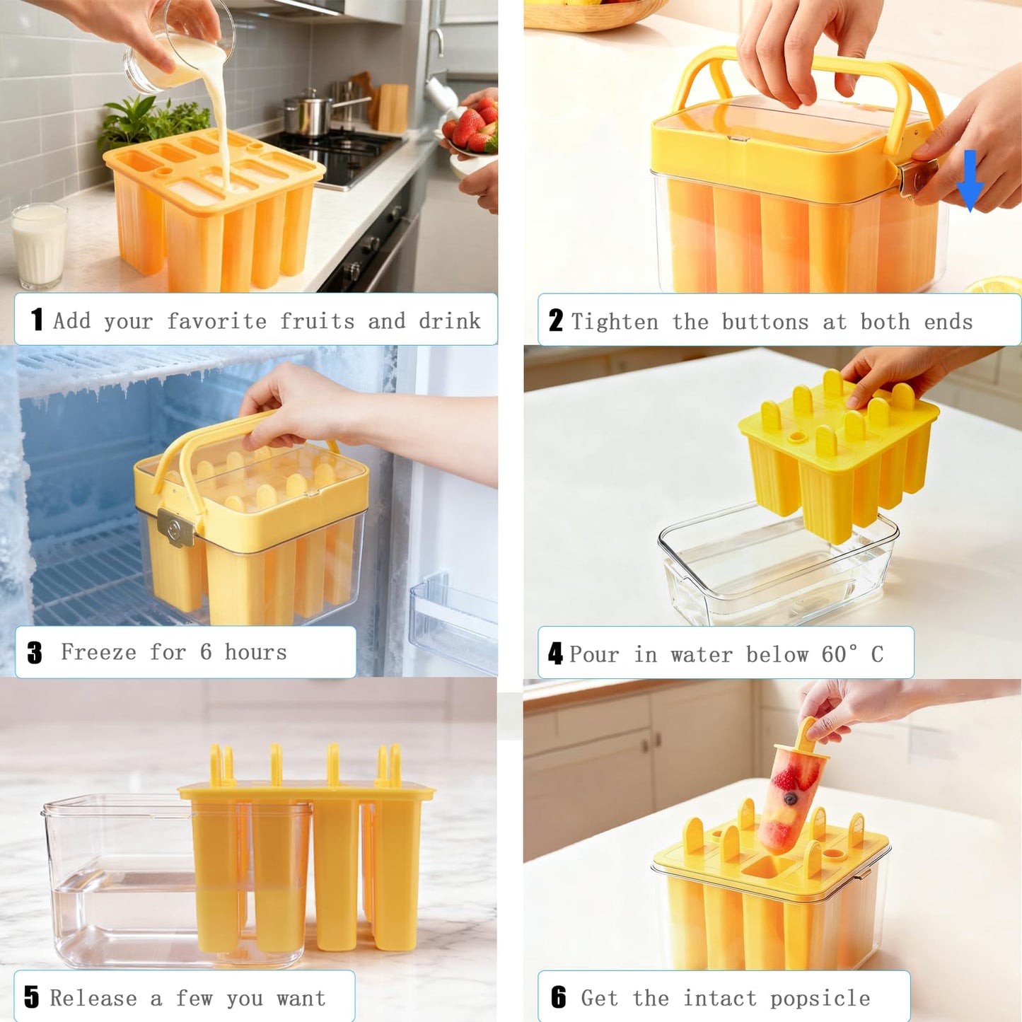 Jeniulet Popsicles Molds with Lid and Bin 9 Pieces Reusable Easy Release Entire Homemade Popsicle Molds Odorless Ice Pop Maker BPA Free