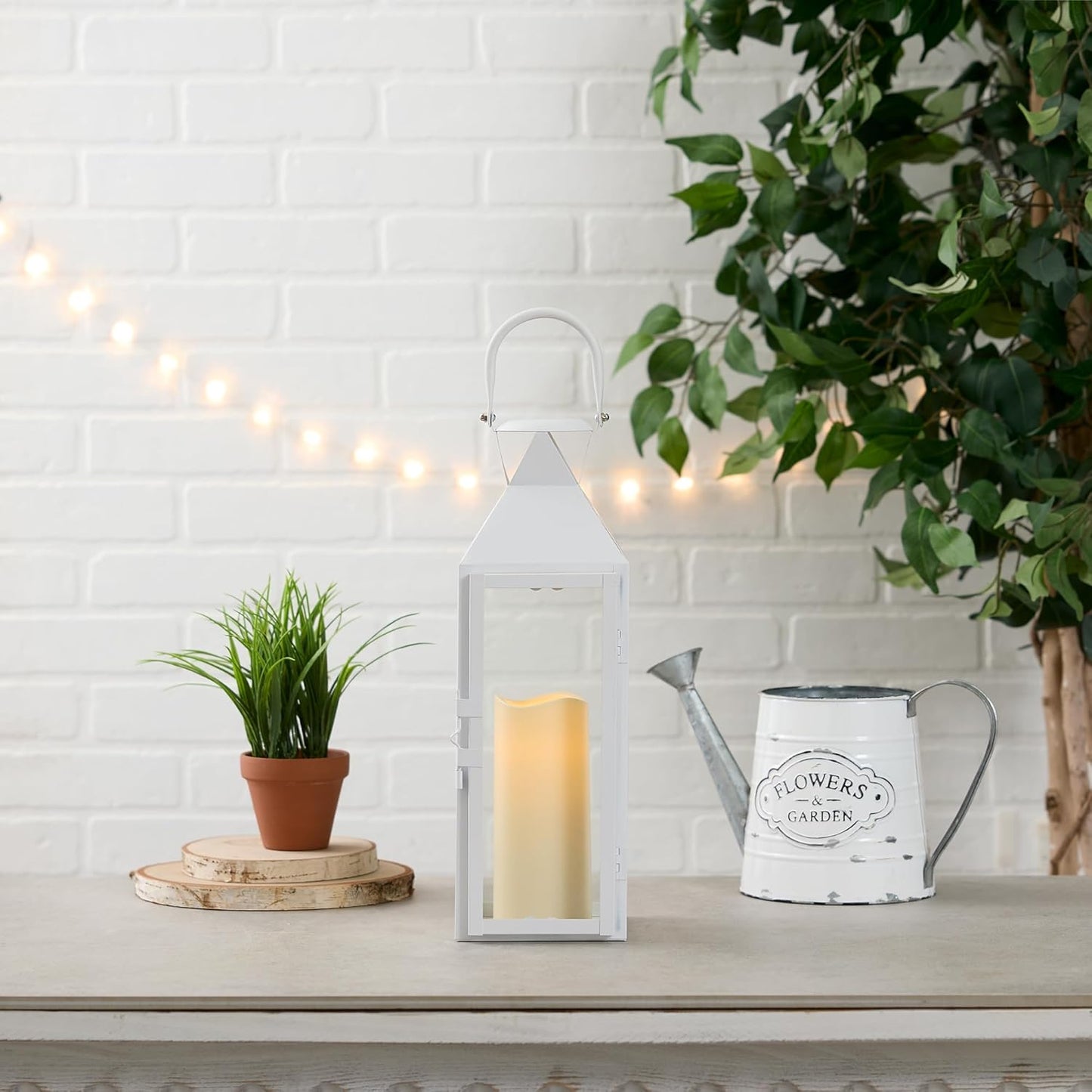 Zings & Thingz Manhattan Hanging Cable Candle Holder Lantern, Decorative Light Home Decor, 15" Tall, White