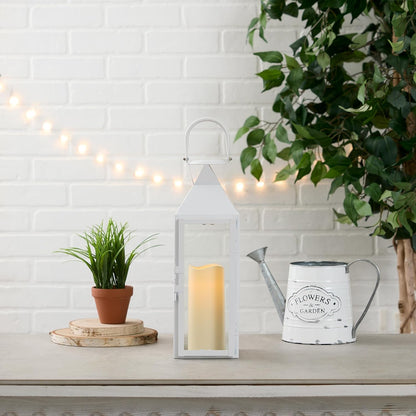 Zings & Thingz Manhattan Hanging Cable Candle Holder Lantern, Decorative Light Home Decor, 15" Tall, White