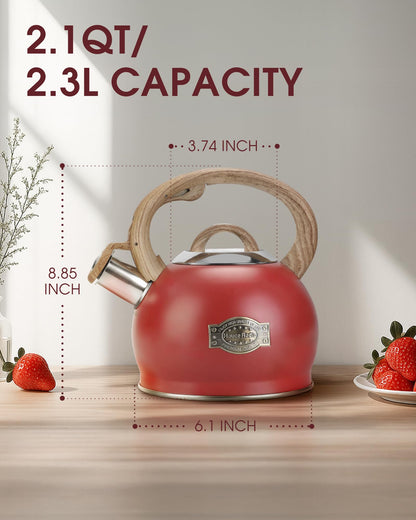 Hauce Radio Tea Kettle for Stovetop, 2.1 Quart Loud Whistle Stovetop Teapots,Food Grade Stainless Steel Tea kettles for Stove Top with Anti-hot Ergonomic Handle,Suitable for All Heat Sources