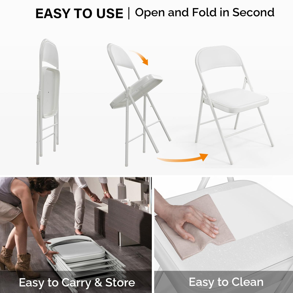 VINGLI 20 Pack Folding Chairs with Padded Seats, Metal Frame with Pu Leather Seat & Back, Capacity 350 lbs, White