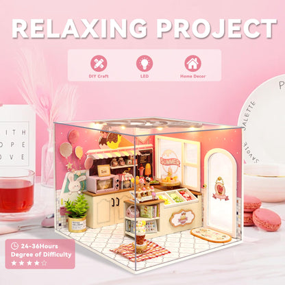 Flever DIY Miniature House Kit, Tiny Home Kit with LED Light, Mini House Build Craft Kits for Adults and Teens, Home Decor Creative Gift for Family/Friends (Happiness ice Cream Shop)