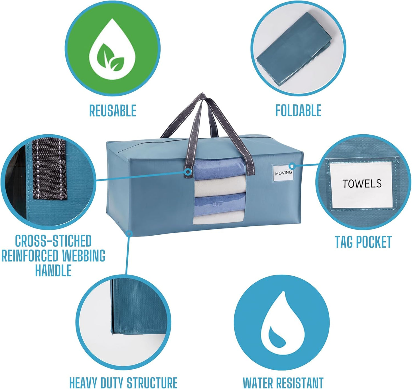 VENO 2 Pack Moving Bags, Heavy-Duty Storage Totes, Extra Large Durable Laundry Bags for Clothes (Light Blue Matte)