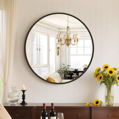 Sweetcrispy 20in Round Bathroom Mirrors for Wall, Bathroom Mirrors for Over Sink, Wall Decor for Bathroom, Entryway, Bedroom, Vanity, Classical Black