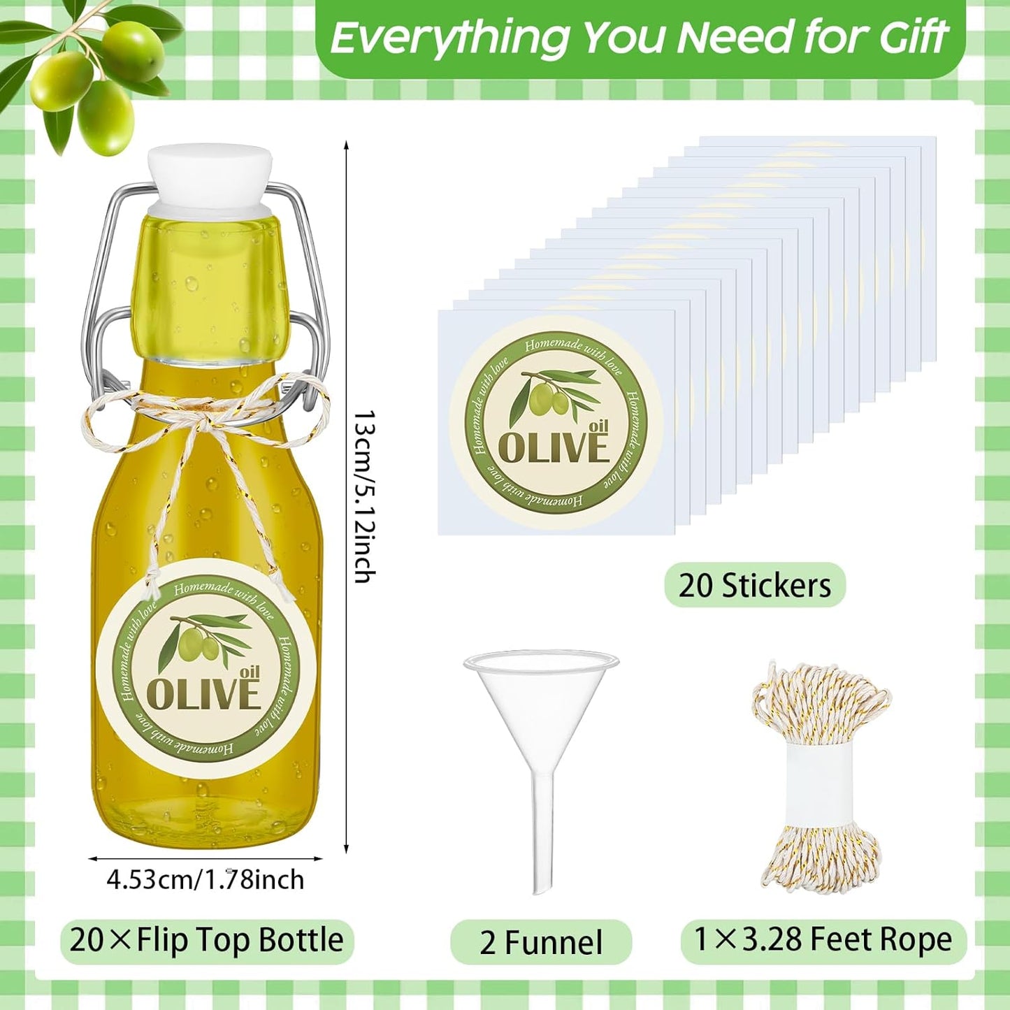 20 Pack (4 oz,Clear) Queekay Mini Swing Top Glass Bottles for Vanilla Extract Homemade Olive Oil Bottles with Lids