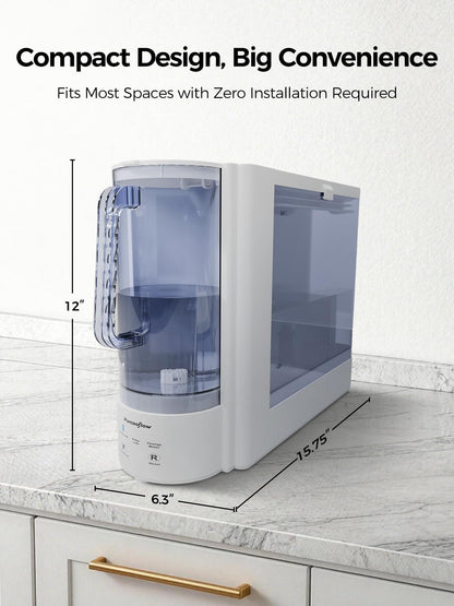 Purcooflow Countertop Reverse Osmosis Water Filtration System, Compact Auto-Fill Dispenser for Home, 4-in-2 RO & CTO Water Purifier, 3.5:1 Pure to Drain Ratio, No Plumbing Required