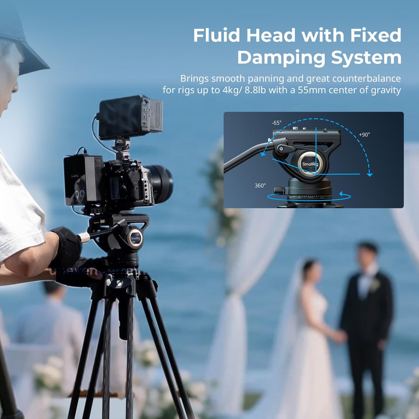 SmallRig AD-50 Max Heavy Duty Video Tripod, 68.5" Carbon Fiber Lightweight Tripod with FreeSpeed One-Step Height Adjustment, Fluid Head, Dual-Mode QR Plate, Load up to 17.6lb