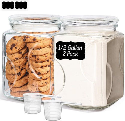 ComSaf 64 oz Glass Jar Set - Airtight Storage Containers with Lids for Kitchen & Pantry | Set of 2