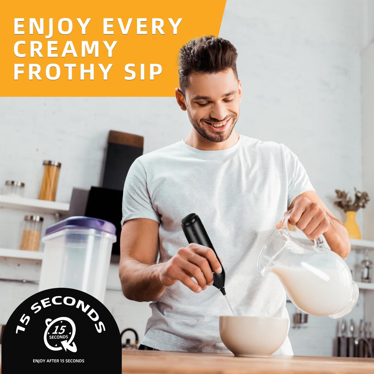 WINETELL Rechargeable Electric Milk Frother Handheld, Coffee Frother with USB C Charging Stand, Powerful Frother Wand Whisk, Drink Mixer for Lattes, Hot Chocolate, Matcha, etc