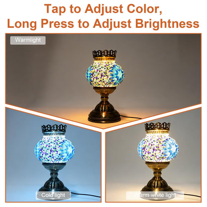 Longzhuo Turkish Mosaic Lamp Kit DIY Sachet Placement on Top Stained Glass Decorative Table Bedside Night Light Tabletop Bohemian Morrocan Lamp Crfat Kit for Living Room Decorations, Blue