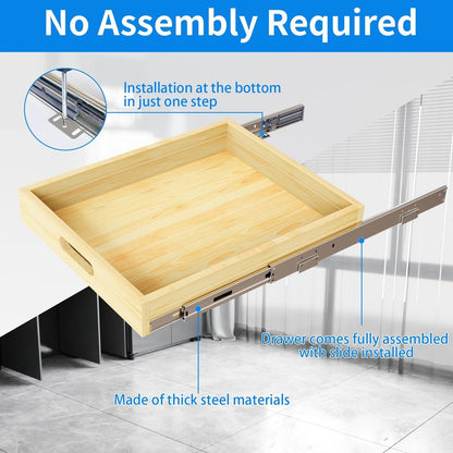 Petpvilit Pull Out Cabinet Organizer for 30.5" Wide or Larger Cabinet, 1PC 29" W x 21" D Soft Close Slide Out Wood Drawer Storage Shelves for Kitchen,Finished, Heavy-Duty, Bottom Assembly